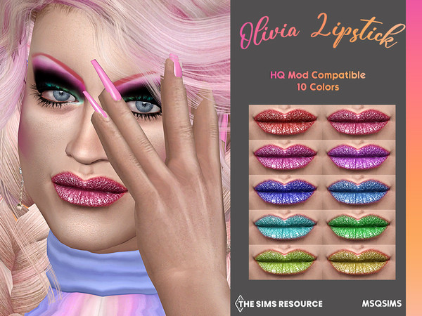 Sims 4 — Olivia Lipstick by MSQSIMS — This Glitter Lipstick is available in 10 Colors inspired by the drag queen Olivia