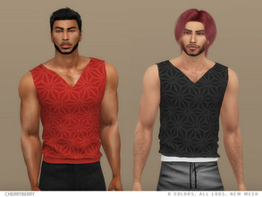 Sims 4 — Gabriel - Men's V-neck Tank Top by CherryBerrySim — Athletic wear V-neck tank top with a geometric pattern for
