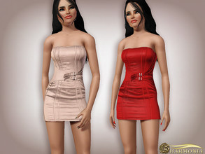 Sims 3 — Bandeau Satin Strappy Belt Corset Dress by Harmonia — 3 color. Recolorable Please do not use my textures. Please