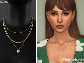 Sims 4 — Saint Necklace by christopher0672 — This is a simple set of layered necklaces: 1 short pearl satellite chain, 1