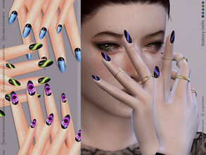 Sims 4 — Galaxy nails by sugar_owl — Female long almond-shaped nails with glitter designs. HQ compatible. Come in 15