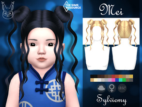 Sims 4 — Mei Hairstyle (Toddler) by Sylviemy — Short hair with buns New Mesh Maxis Match All Lods Base Game Compatible