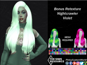 Sims 4 — Bonus Retexture of Violet hair by Nightcrawler by PinkyCustomWorld — Medium long/long alpha hairstyle in a wide