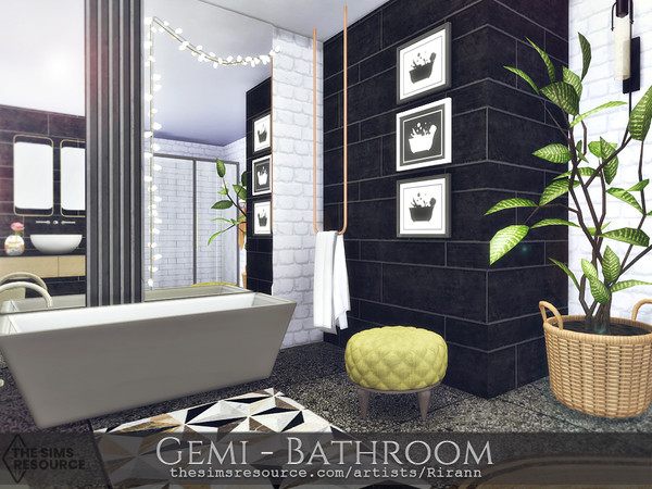 Sims 4 — Gemi - Bathroom - TSR CC Only by Rirann — Gemi is a cozy modern bathroom in black, brown, white colors with wood