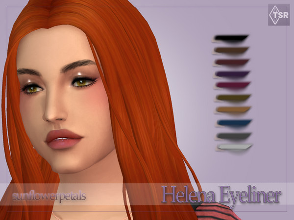 Sims 4 — Helena Eyeliner by SunflowerPetalsCC — A thick, cat eye-shaped eyeliner in 10 swatches.