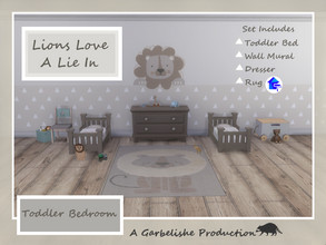 Sims 4 — Lions Love A Lie In Toddler Bedroom by Garbelishe — Set includes: Wall Mural, Rug, Toddler Bed, Dresser