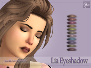 Sims 4 — Lia Eyeshadow by SunflowerPetalsCC — A simple, two toned, semi-opaque eyeshadow in 10 swatches.