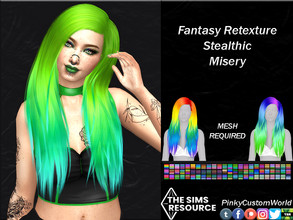 Sims 4 — Fantasy Retexture of Misery hair by Stealthic by PinkyCustomWorld — Simple medium/long hairstyle for females in
