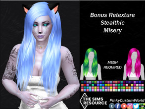 Sims 4 — Bonus Retexture of Misery hair by Stealthic by PinkyCustomWorld — Simple medium/long hairstyle for females in