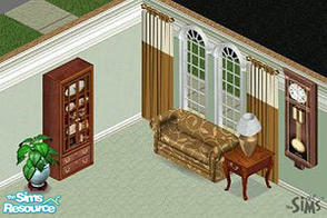 Sims 1 — Georgian Livingroom by CactusWren — Includes: Lamp, Sofa, Drapes, Clock, Endtable, Bookcase