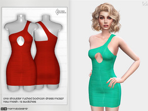 Sims 4 — One Shoulder Ruched Bodycon Dress MC328 by mermaladesimtr — New Mesh 5 Swatches All Lods Teen to Elder For