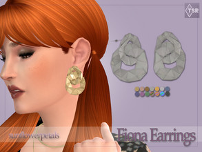 Sims 4 — Fiona Earrings by SunflowerPetalsCC — A pair of geometic, abstract hoops earrings. Comes in 14 shades.