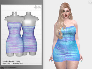Sims 4 — Metalic Dress MC328 by mermaladesimtr — New Mesh 5 Swatches All Lods Teen to Elder For Female