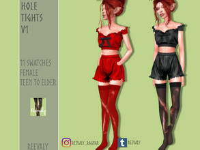 Sims 4 — Hole Tights V1 by Reevaly — 11 Swatches. Teen to Elder. For Female. Base Game. EA Mesh.