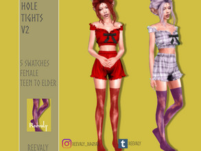 Sims 4 — Hole Tights V2 by Reevaly — 5 Swatches. Teen to Elder. For Female. Base Game. EA Mesh.