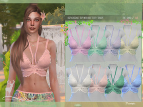 Sims 4 — CROCHET TOP WITH BUTTERFLY SHAPE by DanSimsFantasy — Bohemian style short top in the shape of a butterfly in