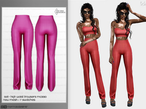 Sims 4 — Set- High Waist Trousers MC330 by mermaladesimtr — New Mesh 7 Swatches All Lods Teen to Elder For Female