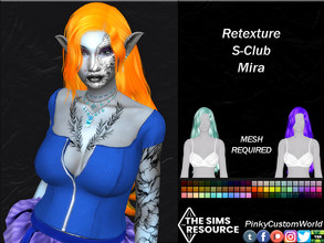 Sims 4 — Retexture of Mira hair by S-Club by PinkyCustomWorld — Long wavy alpha hairstyle with curtain bangs in several