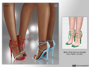 Sims 4 — Glitter Strap Lace Up Sandals S04 by mermaladesimtr — New Mesh 10 Swatches All Lods Teen to Elder For Female