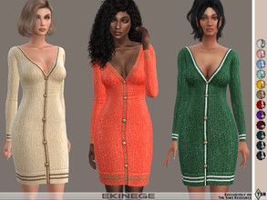 Sims 4 — Sparkle Knit Button-Down Dress by ekinege — A ribbed sparkle knit dress featuring a V-neckline, long sleeves,