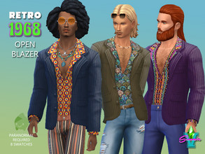 Sims 4 — Retro68 Open Blazer by SimmieV — A casual layered blazer with shirt patterns from the late 1960's.