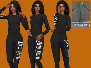 Sims 4 — New York Jogger Set by Kushnkurlz — Cute Jogger Set 18 Swatches (9 WITH New York stencil & 9 WITHOUT New