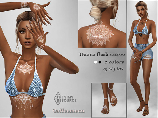 Sims 4 — Henna flash tattoo by coffeemoon — For female only: teen, young, adult, elder 2 colors: black, white 15 styles
