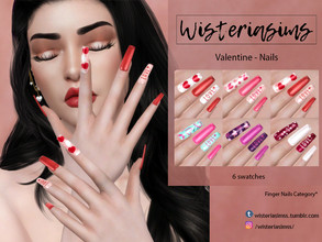 Sims 4 — Valentine - Nails by WisteriaSims — *Founds in Finger Nails Category* Includes: - 6 swatches - Base Game
