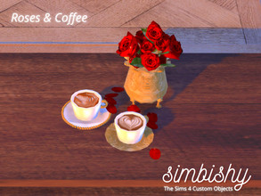 Sims 4 — Roses & Coffee by simbishy — Enjoy fancy cups of coffee while looking at some roses.