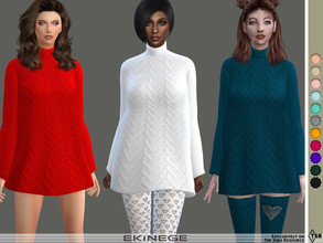 Sims 4 — Cable Knit Turtleneck Sweater Dress by ekinege — A knit mini sweater dress featuring a turtleneck, dropped