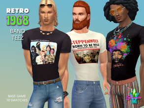 Sims 4 — Retro68 Band Teez by SimmieV — A collection of ten graphic teez featuring some of the most popular music groups