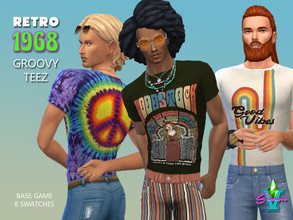 Sims 4 — Retro68 Groovy Teez by SimmieV — A collection of eight t-shirts inspired by the groovy vibe of the 1960's.