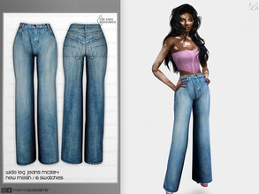 Sims 4 — Wide Leg Jean MC334 by mermaladesimtr — New Mesh 6 Swatches All Lods Teen to Elder For Female