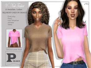 Sims 4 — V - Neck Teeshirt by pizazz — V - Neck Teeshirt Top for your female sims. Sims 4 games. Put something stylish on
