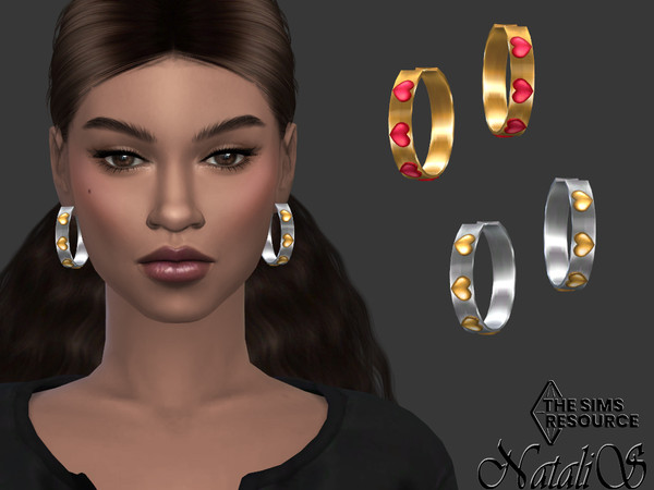 Sims 4 — Valentines hoop earrings by Natalis — Valentines hoop earrings with heart. 3 heart colors. 2 metal colors.