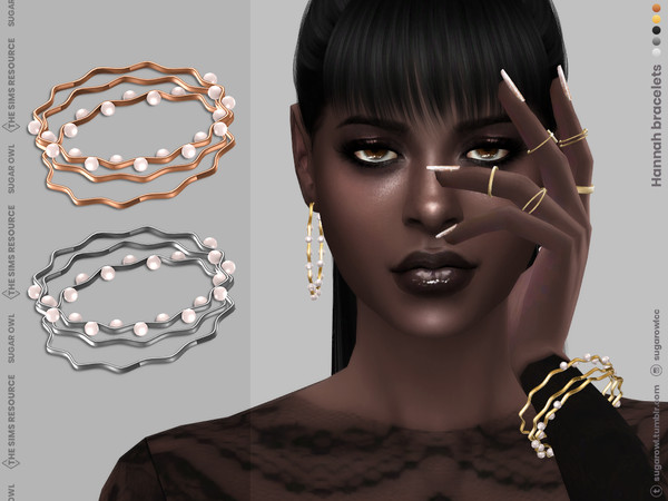 Sims 4 — Hannah bracelets by sugar_owl — Female hoop bracelets decorated with pearls. HQ compatible. 5 metal swatches.