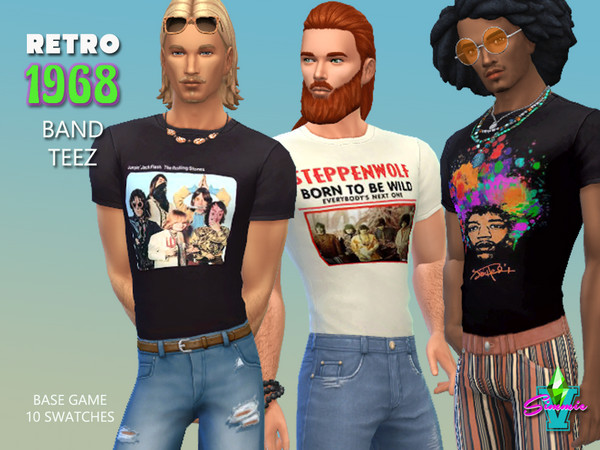 Sims 4 — Retro68 Band Teez by SimmieV — A collection of ten graphic teez featuring some of the most popular music groups