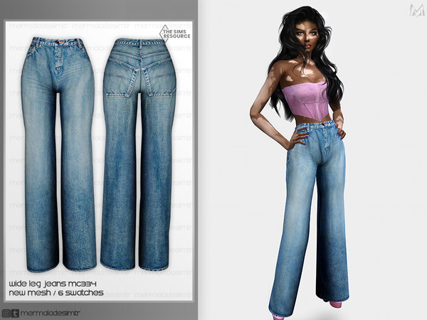 Sims 4 — Wide Leg Jean MC334 by Mermalade — New Mesh 6 Swatches All Lods Teen to Elder For Female