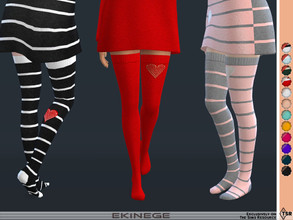 Sims 4 — Knit Thigh High Socks by ekinege — Thigh high socks with heart detail. 15 different colors.