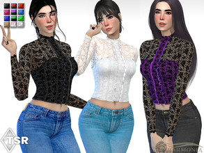 Sims 4 — Flirty Ruffle Lace Top by Harmonia — New Mesh All Lods 12 Swatches Please do not use my textures. Please do not