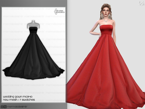 Sims 4 — Wedding Gown MC340 by Mermalade — New Mesh 7 Swatches All Lods Teen to Elder For Female
