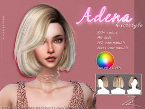 Sims 4 — Adena Hairstyle (medium bob hairstyle) by _zy — 20+ colors All lods HQ compatible Hats compatible color slider