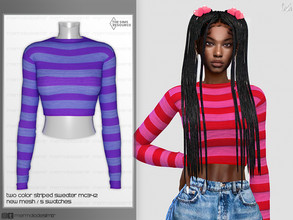 Sims 4 — Two Color Striped Sweater MC342 by mermaladesimtr — New Mesh 5 Swatches All Lods Teen to Elder For Female