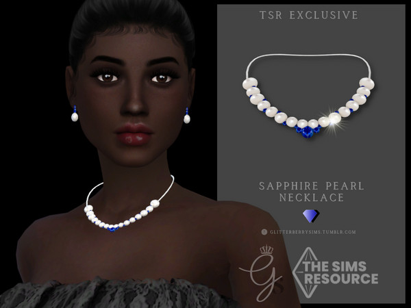 Sims 4 — Sapphire Pearl Necklace by Glitterberryfly — A simple blue and white necklace featuring pearls and sapphires