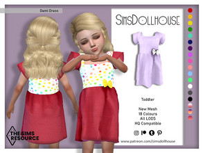 Sims 4 — Demi Dress by SimsDollhouse — Rainbow dotted dress with a bow available in 3 rainbow options and 15 solid