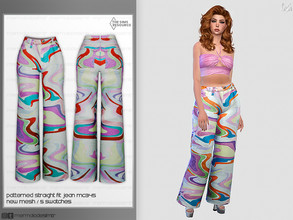 Sims 4 — Patterned Straight Fit Jean MC345 by mermaladesimtr — New Mesh 5 Swatches All Lods Teen to Elder For Female