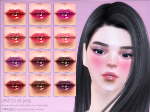Sims 4 — Lipstick 25 (HQ)  by Caroll912 — A 12-swatch high shine lip gloss in light and dark shades of orange, red, pink,