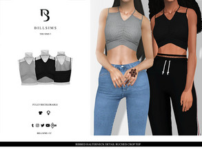 Sims 3 — Ribbed Halterneck Detail Ruched Crop Top by Bill_Sims — This top features a ribbed material with a halterneck