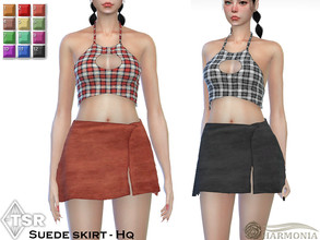 Sims 4 — Suede Wrapped Mini Skirt by Harmonia — New Mesh All Lods 13 Swatches Please do not use my textures. Please do