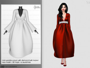 Sims 4 — Midi Wedding Gown with Diamond Belt MC347 by mermaladesimtr — New Mesh 10 Swatches All Lods All Maps Teen to